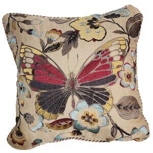 Croscill Decorative Butterfly Throw Pillow 14"x14" Beige With Embroidered Floral